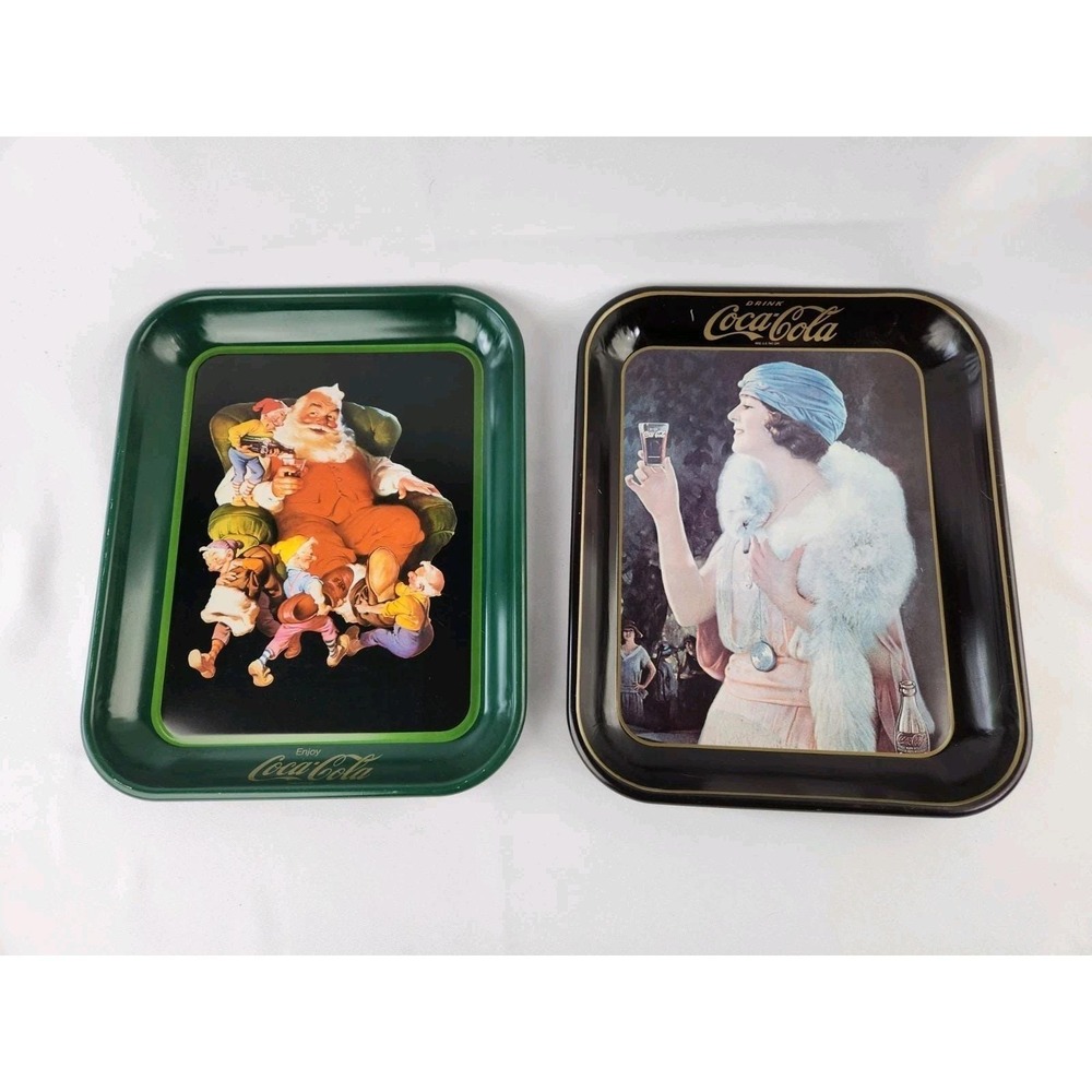 Coca-Cola Santa Party Girl Flapper Serving Metal Tray Vintage American‎ Art Coke